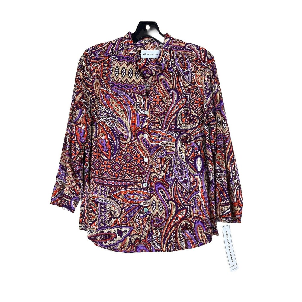 NWT Alfred Dunner Womens Sz 8 Paisley Blouse Long Sleeve Button Down Shirt Top